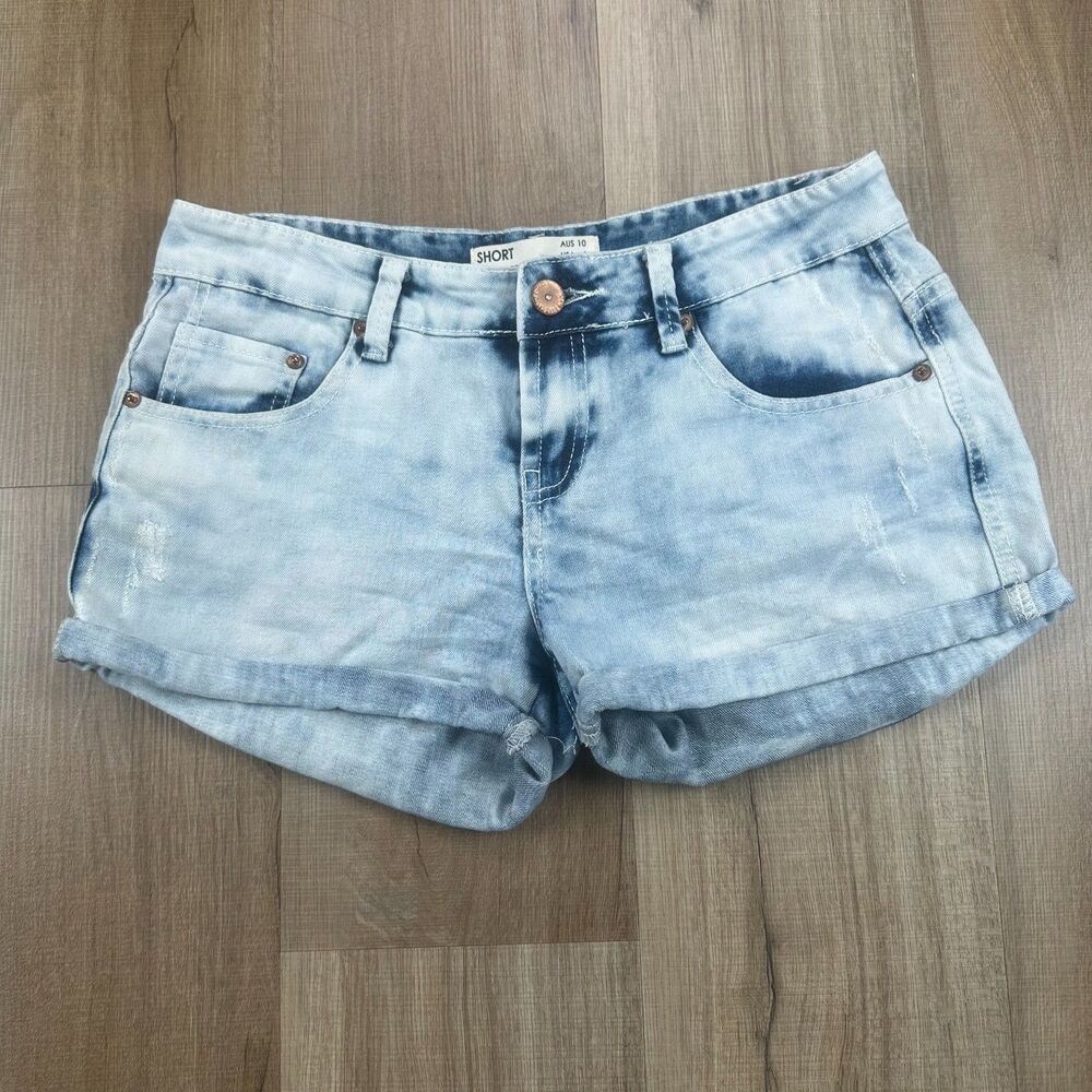 Cotton On Acid Washed Light Blue Denim Women's 6 Short Shorts